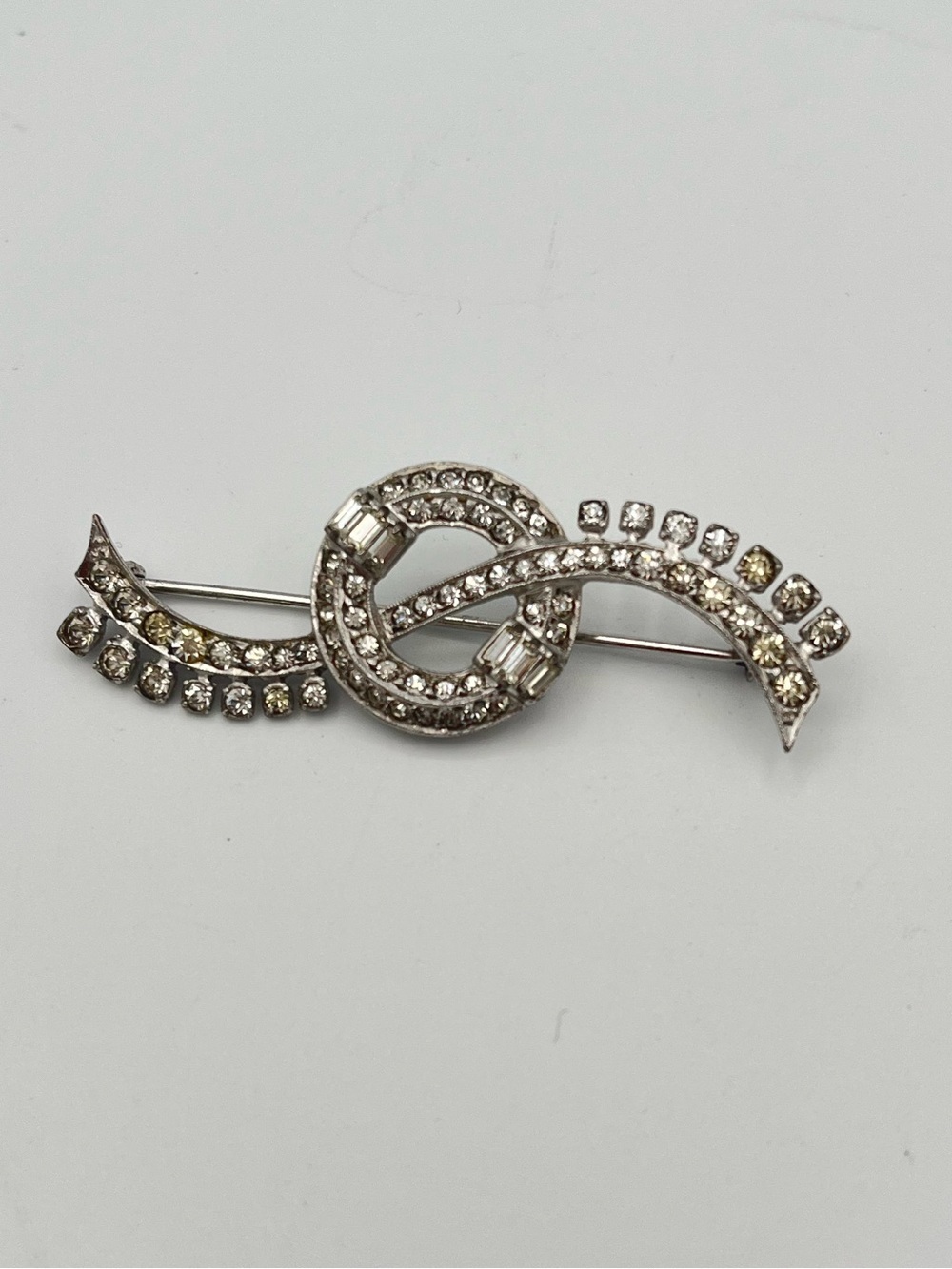 VTG Otis Sterling Silver Rhinestone Brooch Art Deco Retro Pin